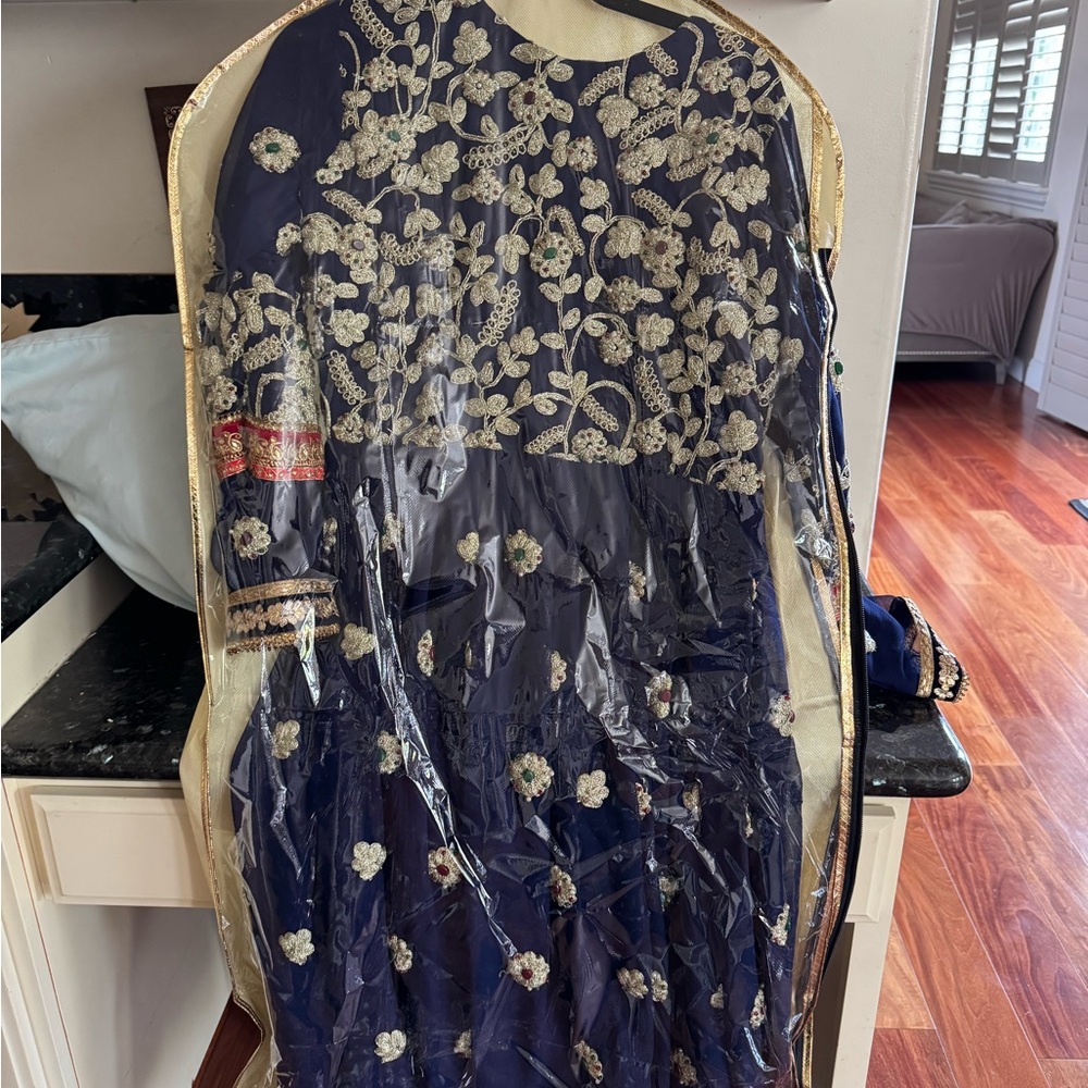 Elegant Navy Blue Embroidered Dress